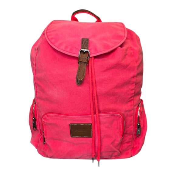 PINK Victoria's Secret Vibrant Neon Pink Canvas Casual Backpack Beach Pool - Picture 1 of 14